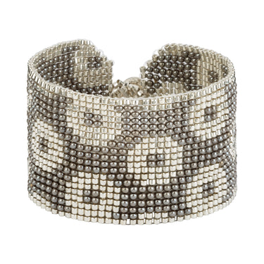 Brazalete Telar Plata Grueso Rondanas Gris Aperlado